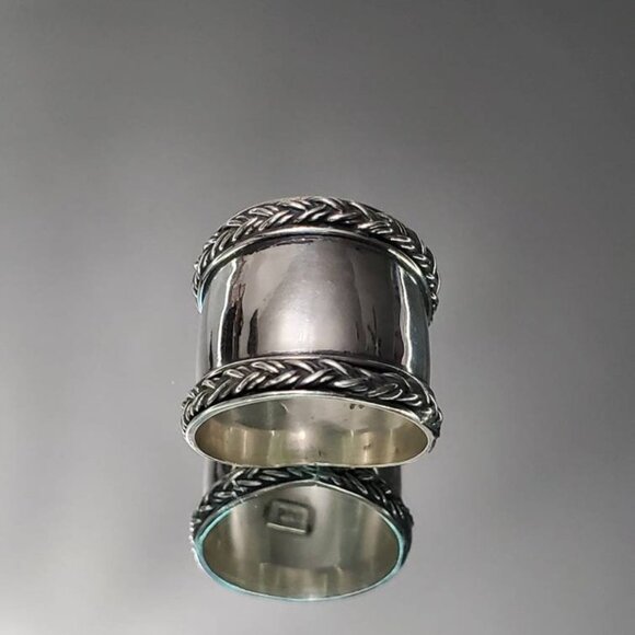 Concave Ring, Bali Sterling Silver Ring - Braided Wide Band Ring, Statement - Picture 4 of 9